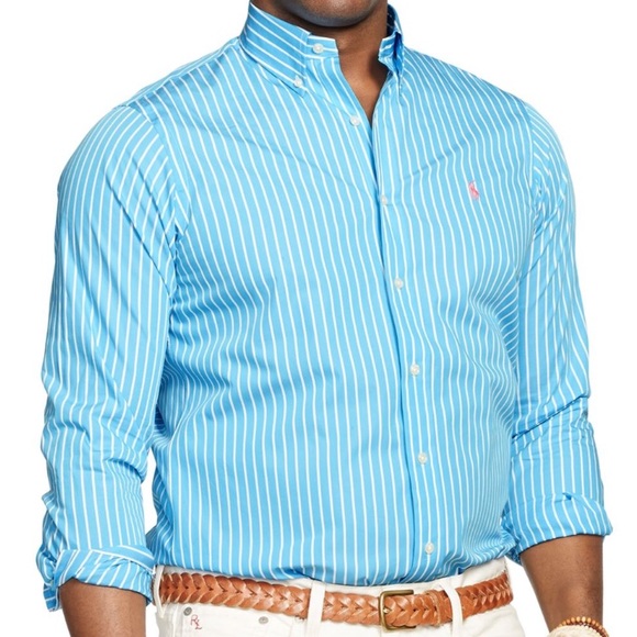 Polo Ralph Lauren Blue/Teal Striped Poplin Shirt - Picture 4 of 5